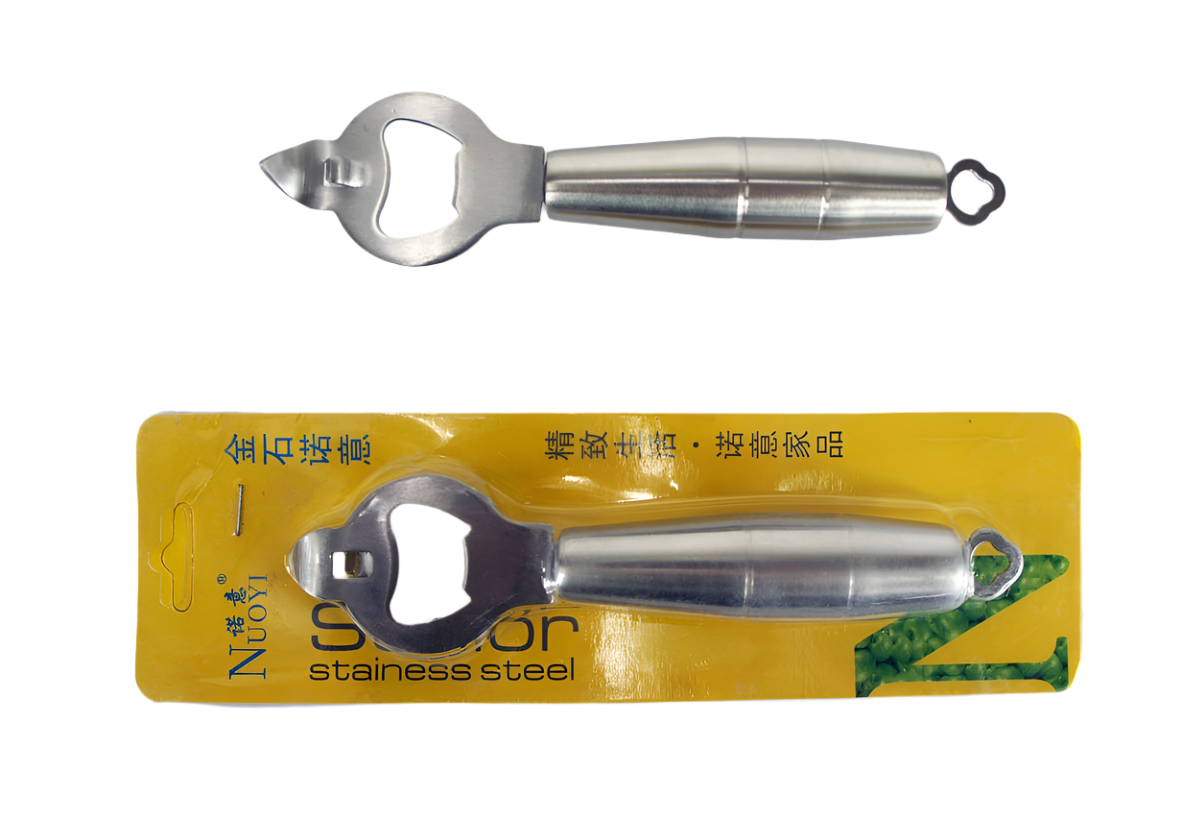 STAINLESS STEEL BOTTLE OPENER WITH CAN PUNCH