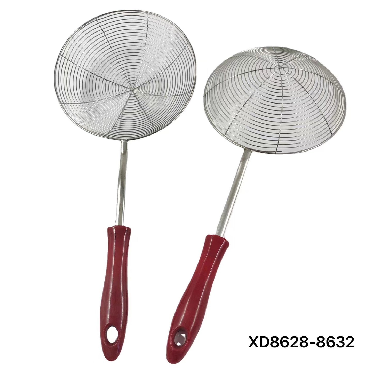 STAINLESS STEEL COLANDER/SKIMMER WITH STURDY RUBBER HANDLE GRIP